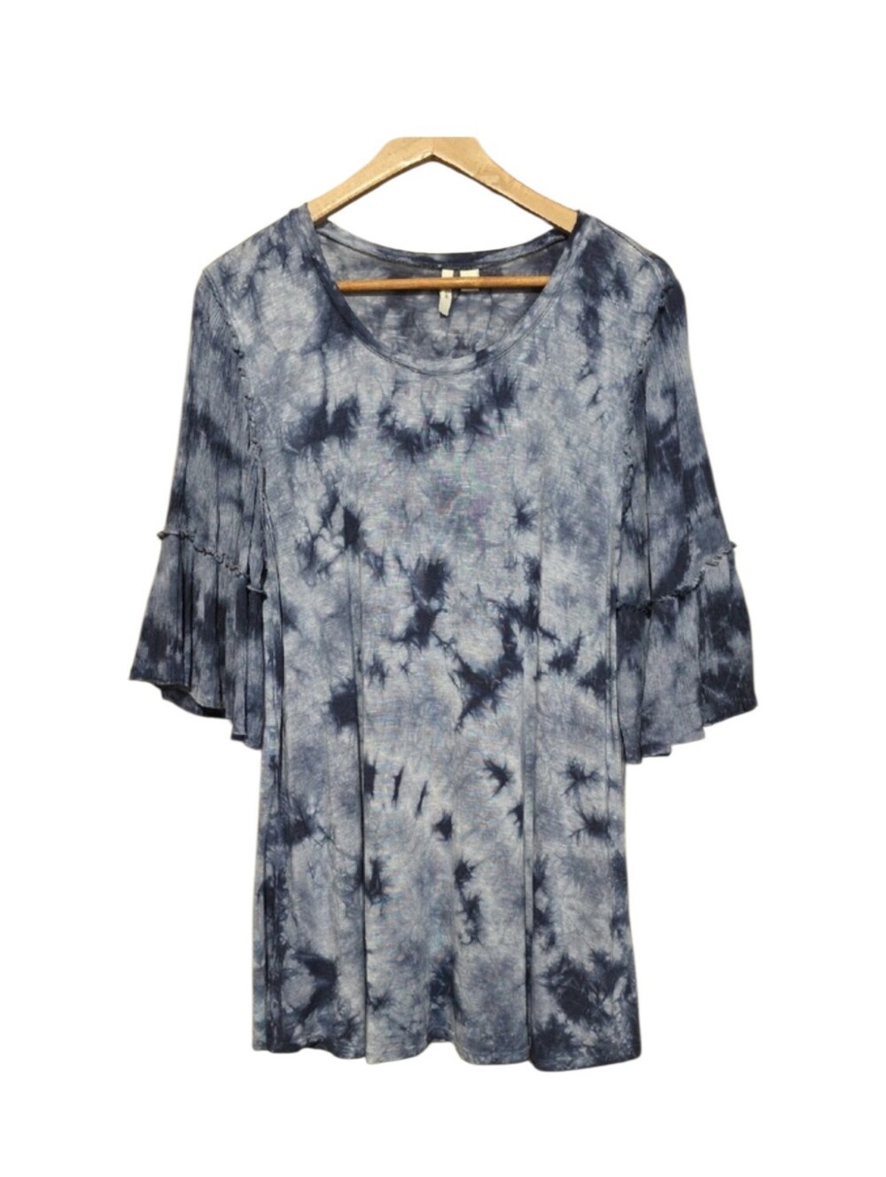 Women's Blue Tie-Dye Bell Sleeve Tunic